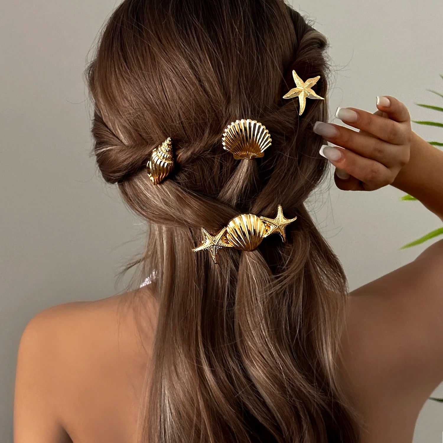 Ocean Style Gold Color Starfish Shell Conch Hair Clips For Women