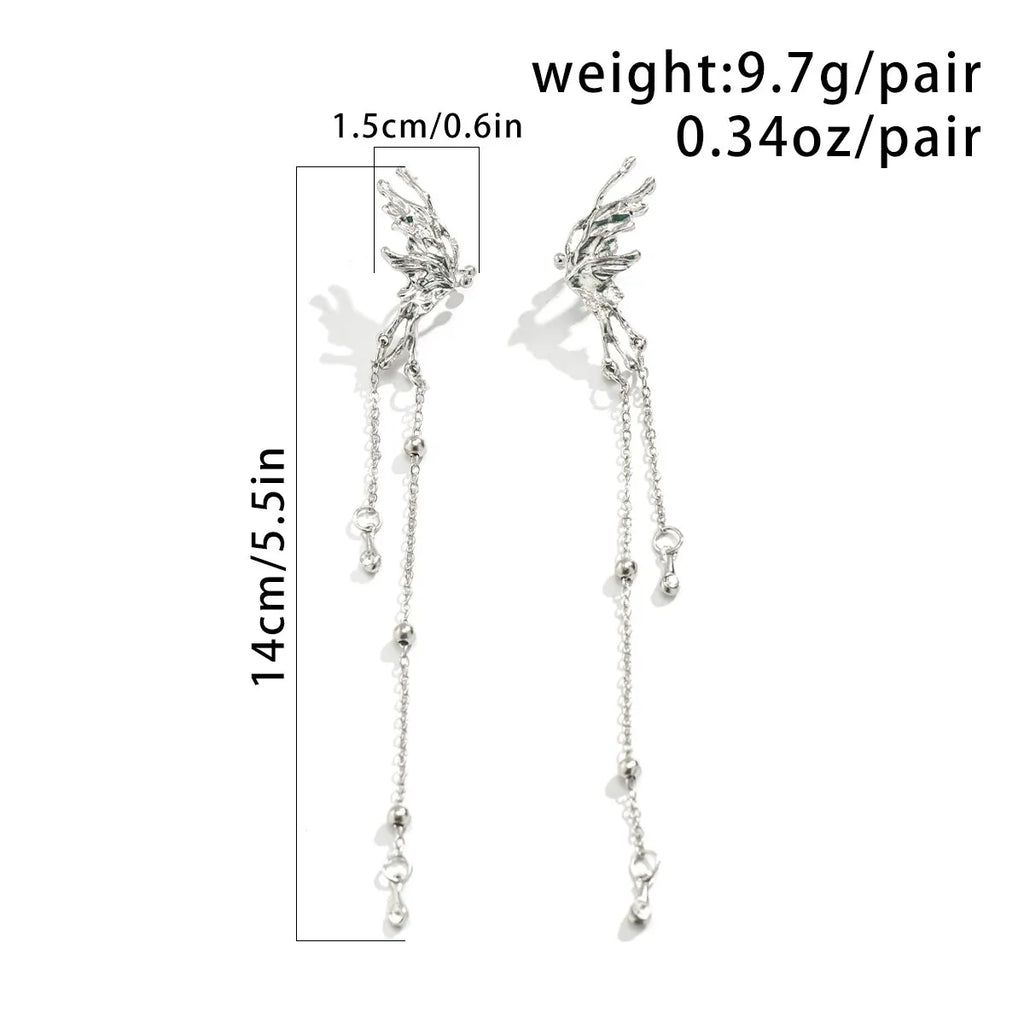 Elegant Elf Butterfly Long Tassel Clip Earrings for Women
