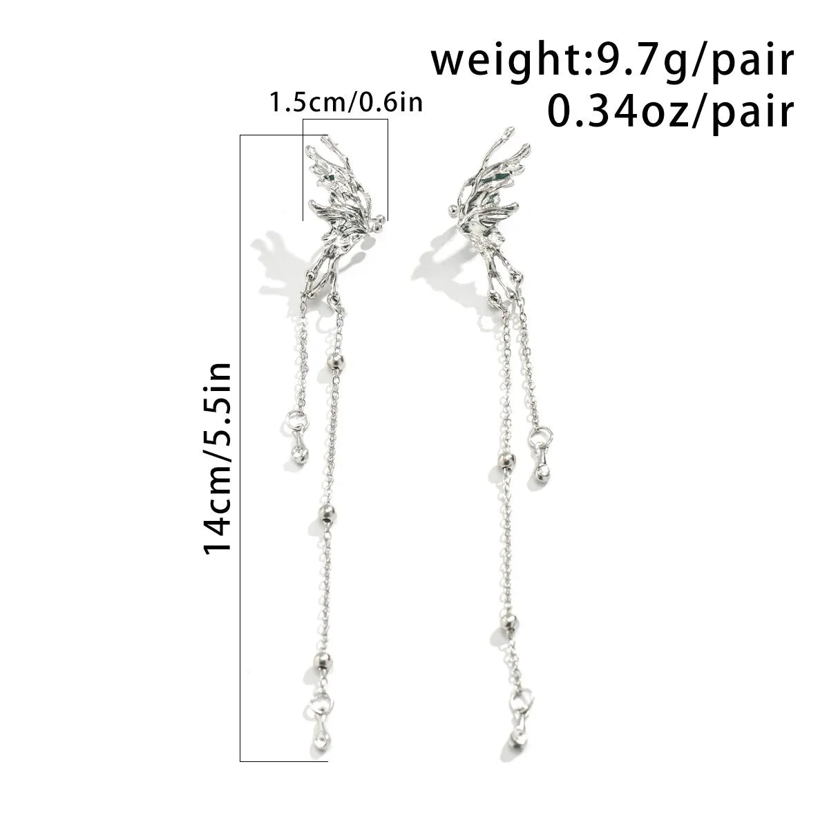 Elegant Elf Butterfly Long Tassel Clip Earrings for Women