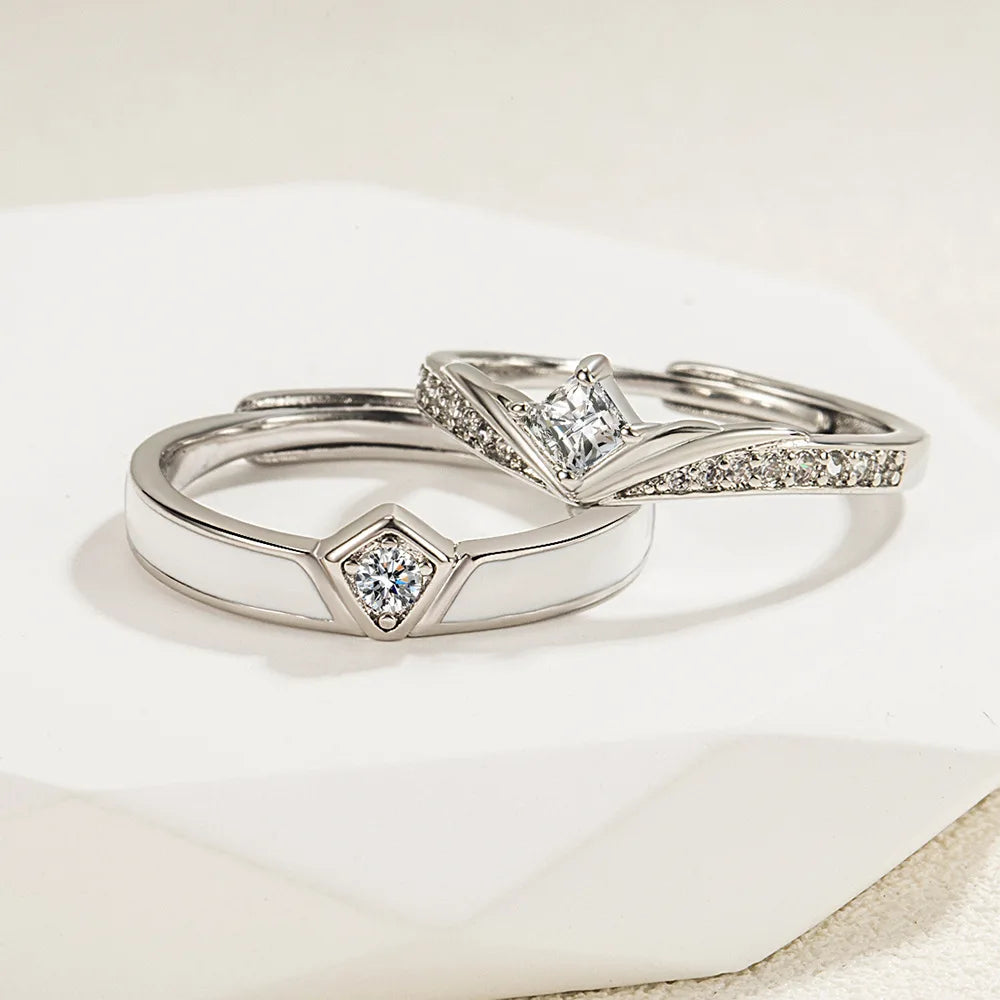 2Pcs 925 Sterling Silver Couples Ring Sets Light Polishing Simple Ring for Woman Man Classic Wedding Fine Jewelry Circle