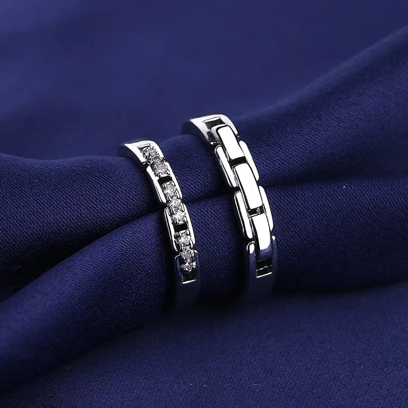 2Pcs 925 Sterling Silver Couples Ring Sets Light Polishing Simple Ring for Woman Man Classic Wedding Fine Jewelry Circle