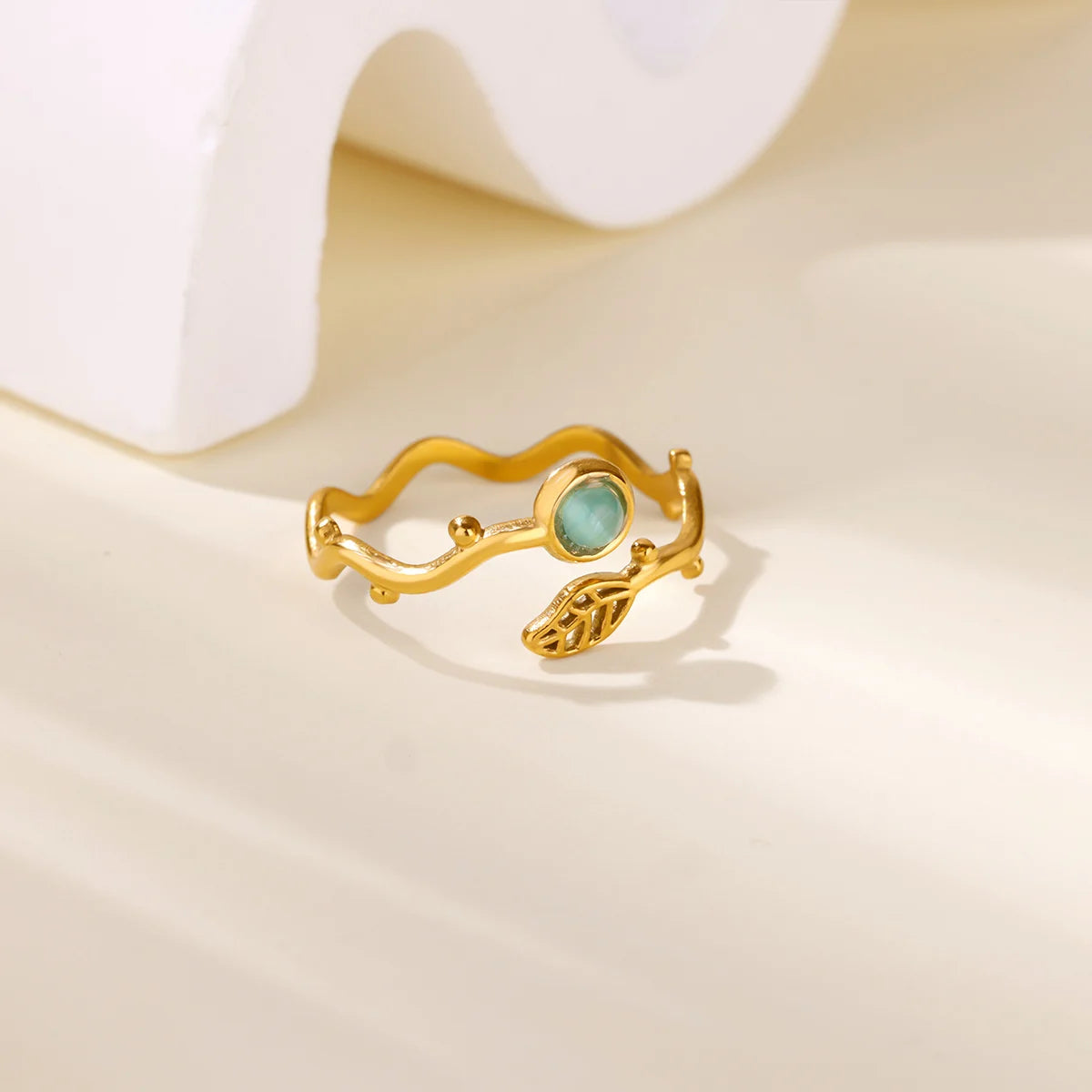 Opal Flower Leaves Open Rings for Women Stainless Steel Ring 2025