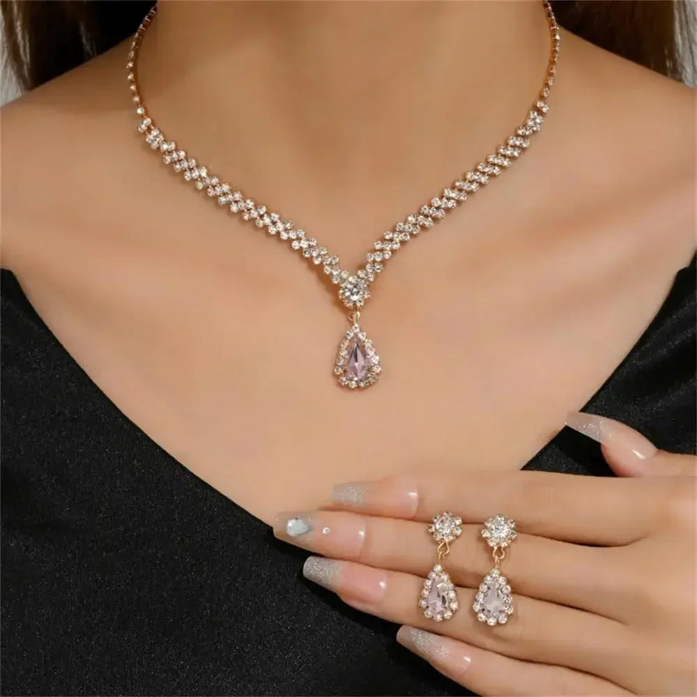 2pcs/set Jewelry Sets Women Elegant Waterdrop Rhinestone