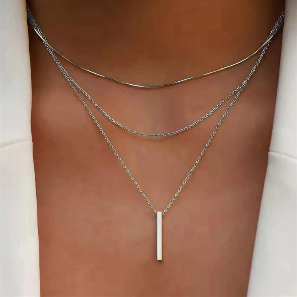 Metal Bar Pendant Necklace for Women