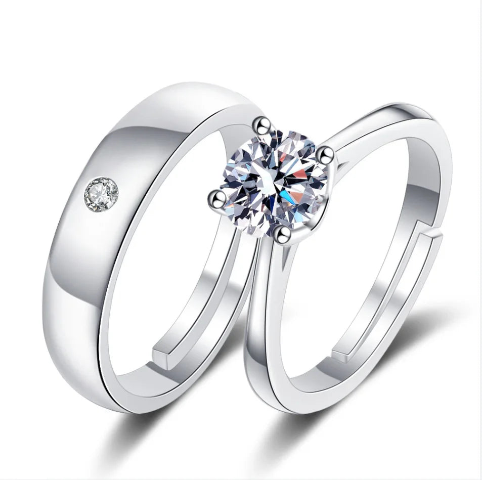 2Pcs 925 Sterling Silver Couples Ring Sets Light Polishing Simple Ring for Woman Man Classic Wedding Fine Jewelry Circle