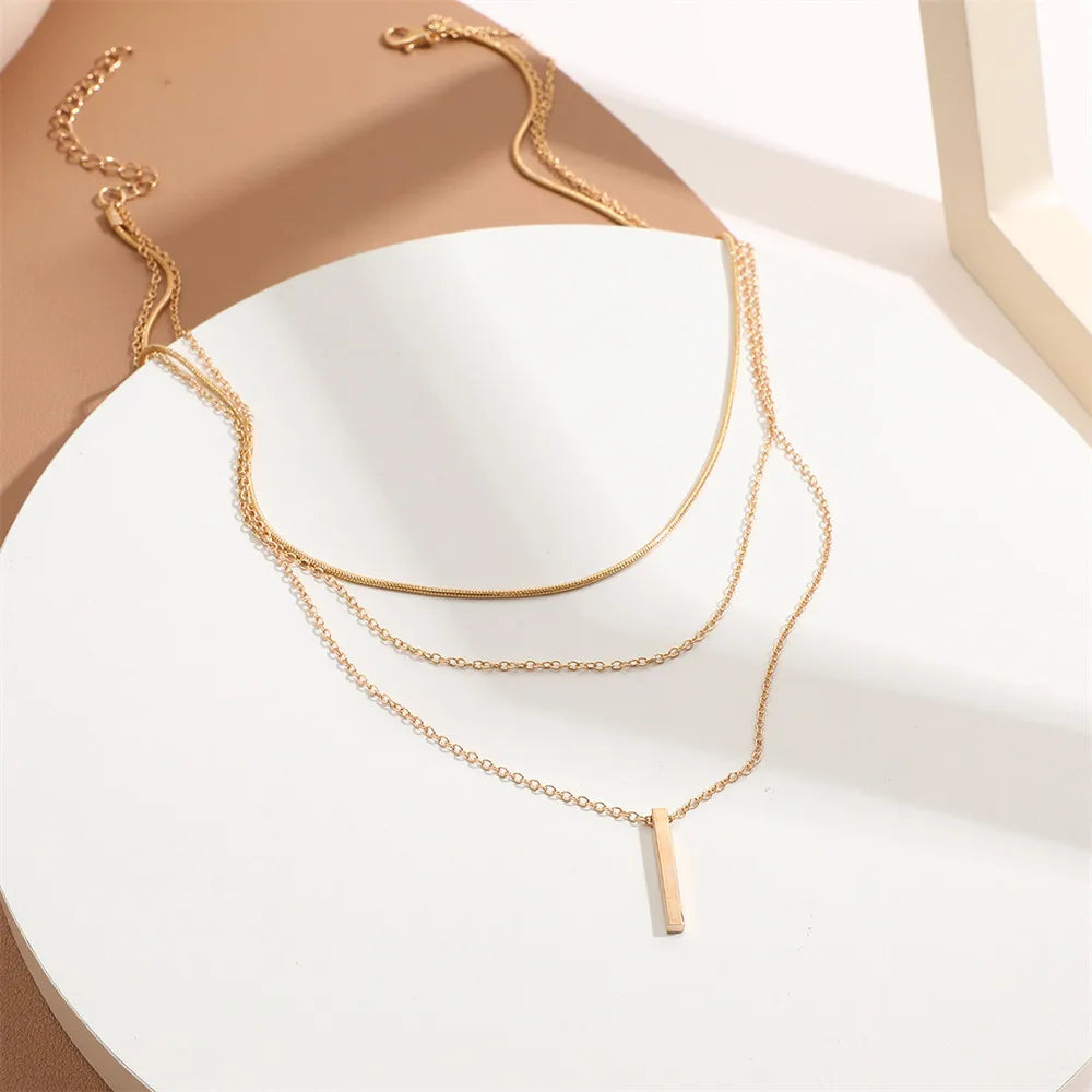 Metal Bar Pendant Necklace for Women