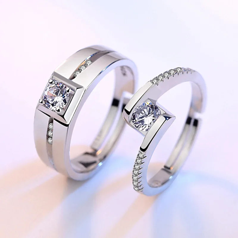 2Pcs 925 Sterling Silver Couples Ring Sets Light Polishing Simple Ring for Woman Man Classic Wedding Fine Jewelry Circle