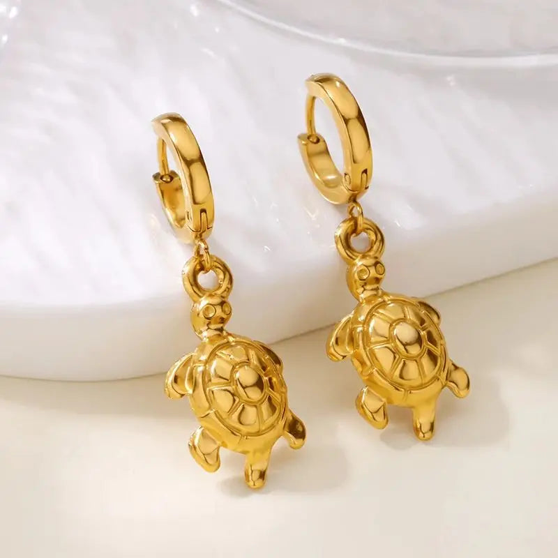 Free Shipping Summer Beach Turtle Hoop Earring for Women Stainless Steel