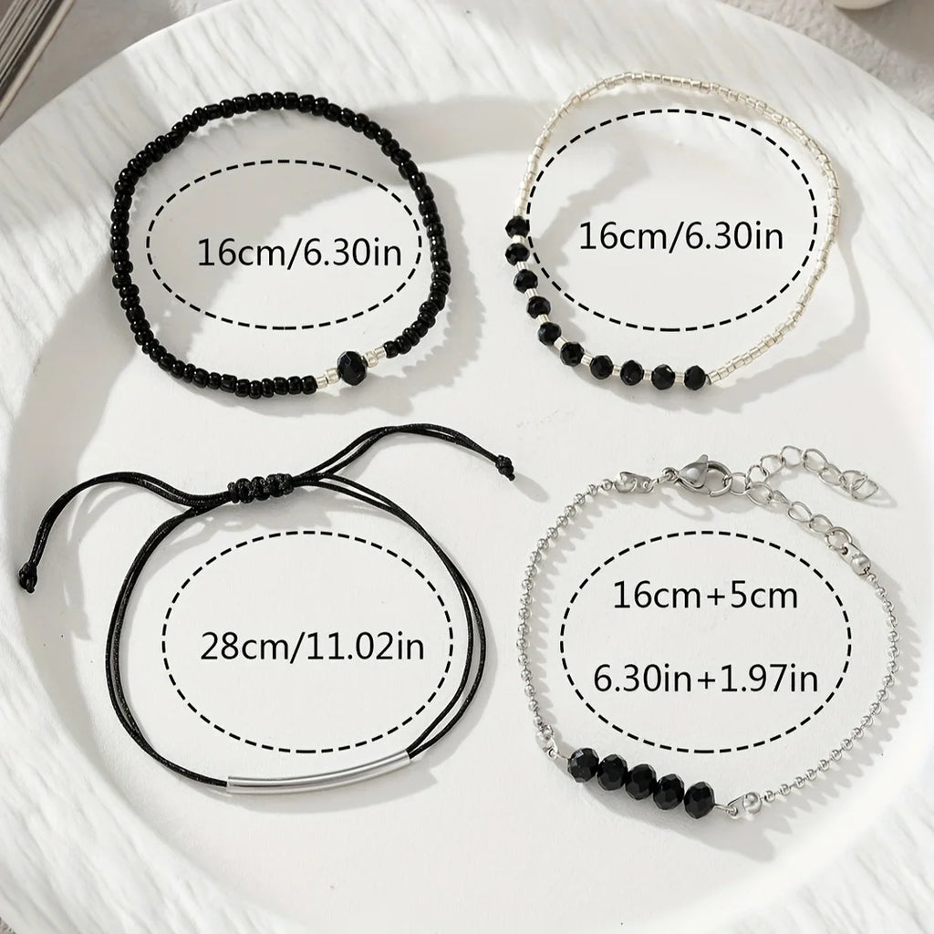 Sara Handmade Black Crystal Mini Bead Women's Bracelet Set Vacation Party Jewelry