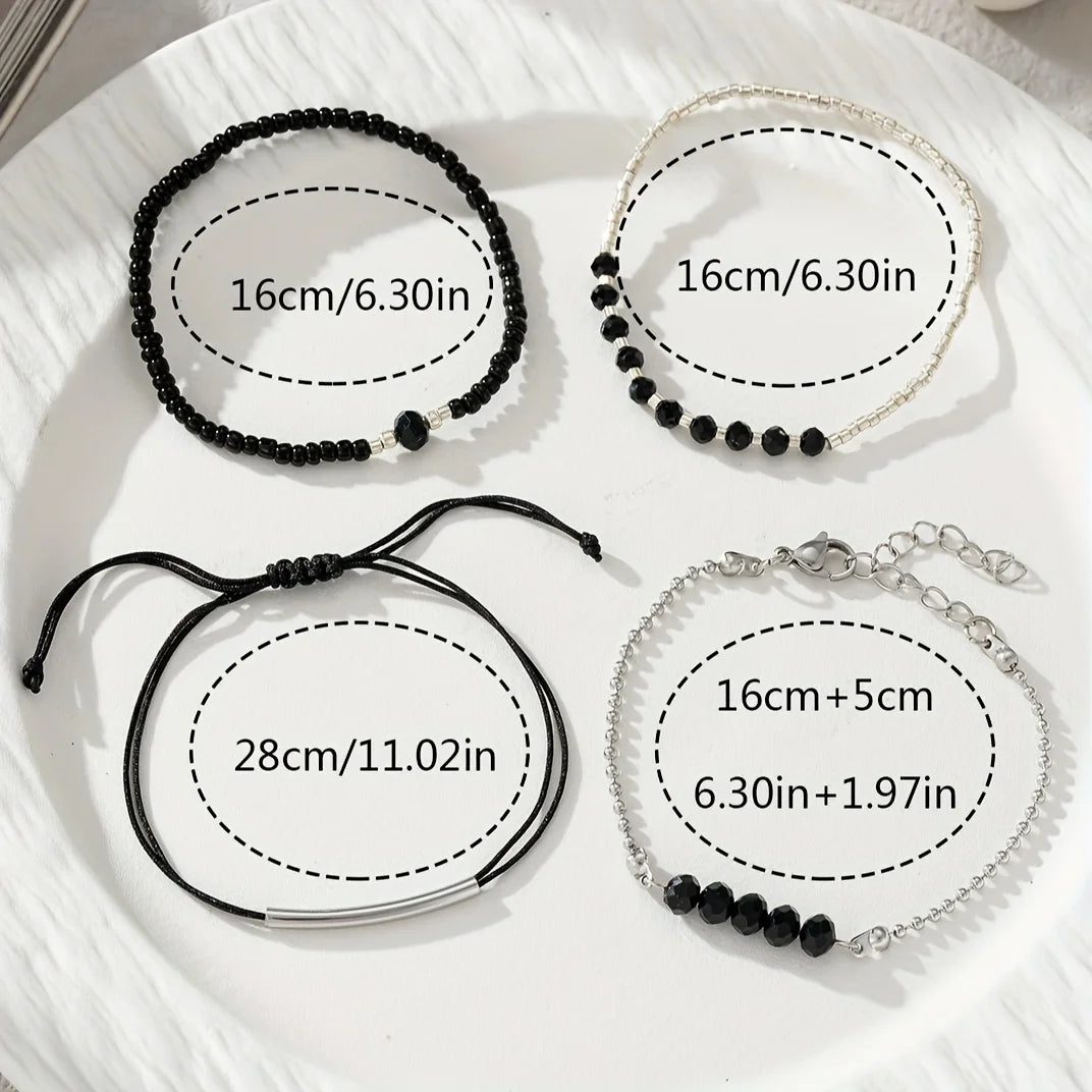 Sara Handmade Black Crystal Mini Bead Women's Bracelet Set Vacation Party Jewelry