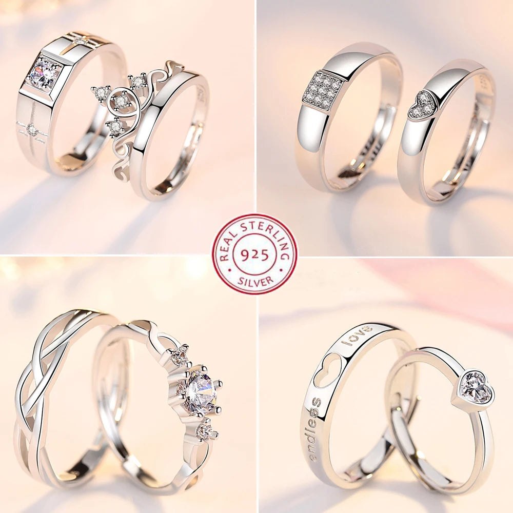 2Pcs 925 Sterling Silver Couples Ring Sets Light Polishing Simple Ring for Woman Man Classic Wedding Fine Jewelry Circle