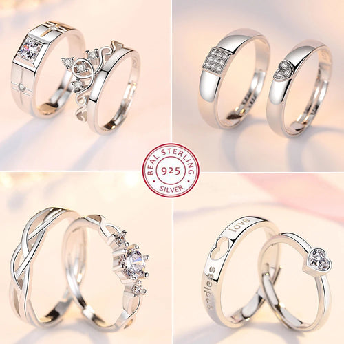 2Pcs 925 Sterling Silver Couples Ring Sets Light Polishing Simple Ring for Woman Man Classic Wedding Fine Jewelry Circle