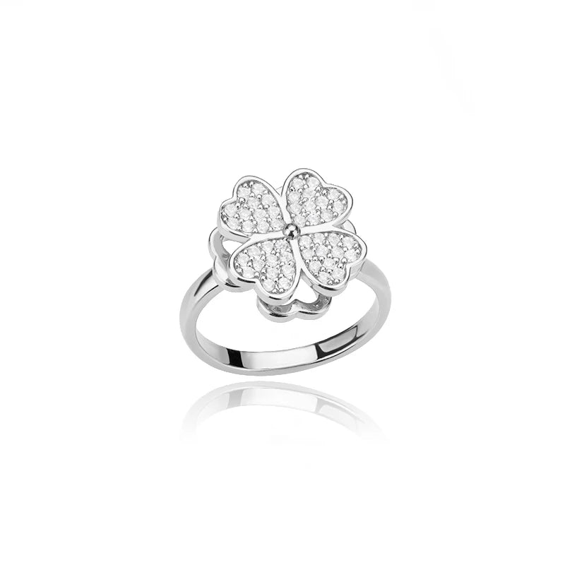 Four Clover Rotating Anxiety Rings for Women Adjustable Stainless Steel