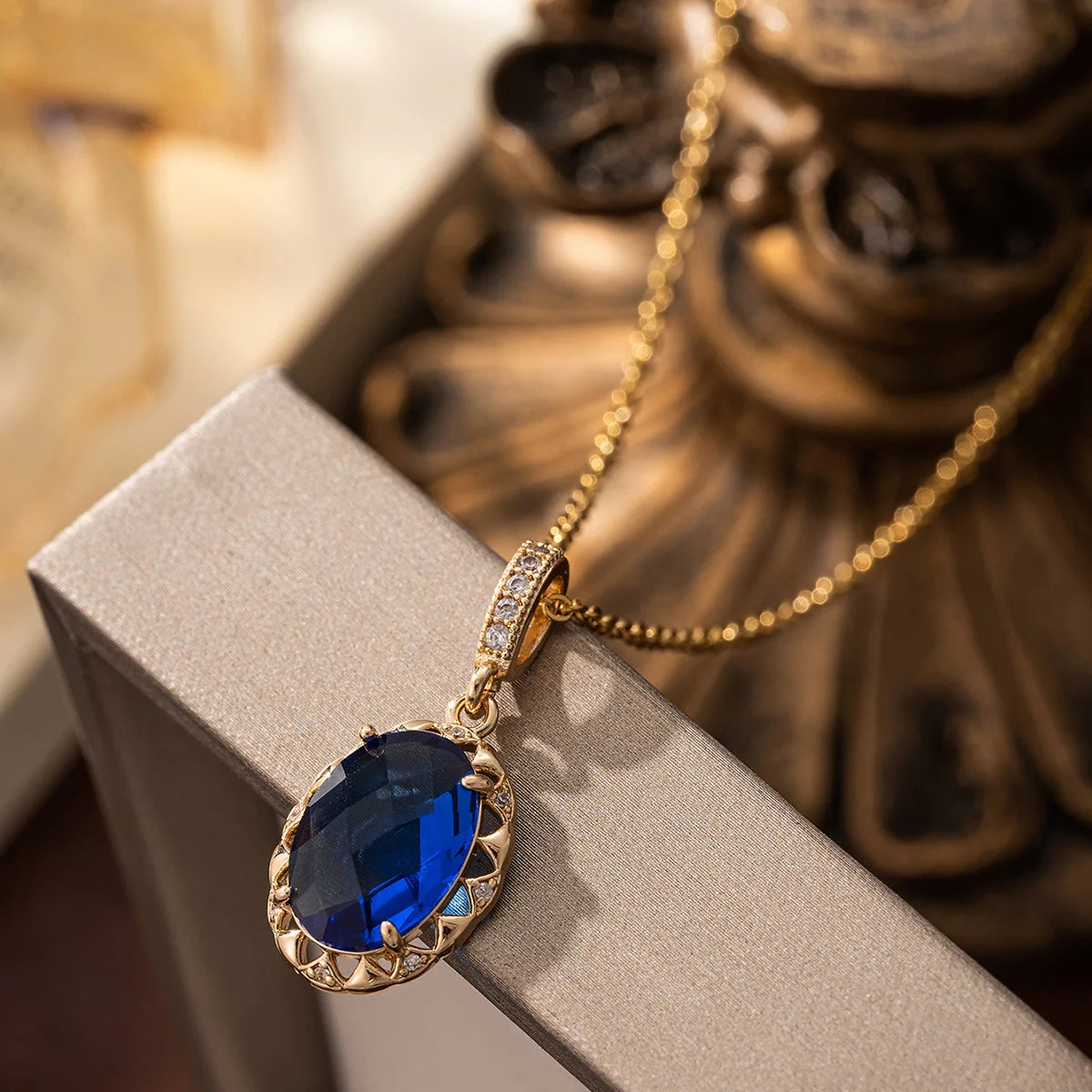Gold Plated Copper Jewelry Set with Blue Zirconia