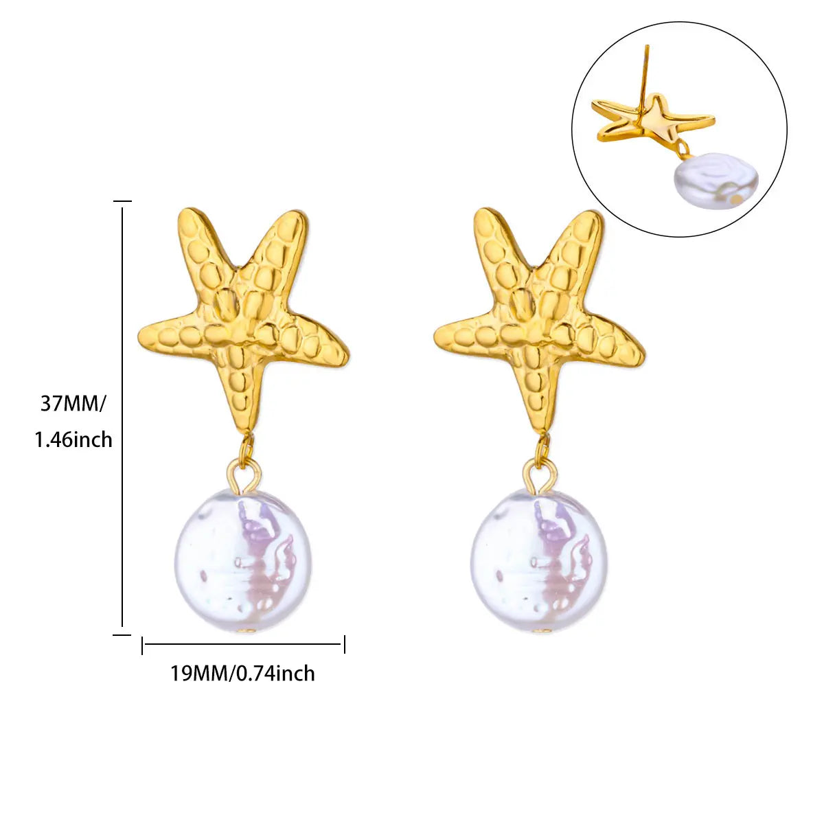 Starfish Conch Stud Earring For Women Imitation Pearl Drop Stainless Steel
