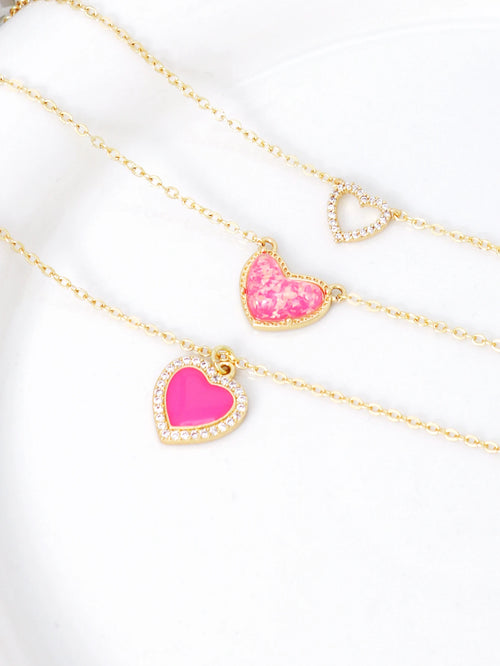 2PCS Charm Simple Pink Love Pendant Stacked Necklace