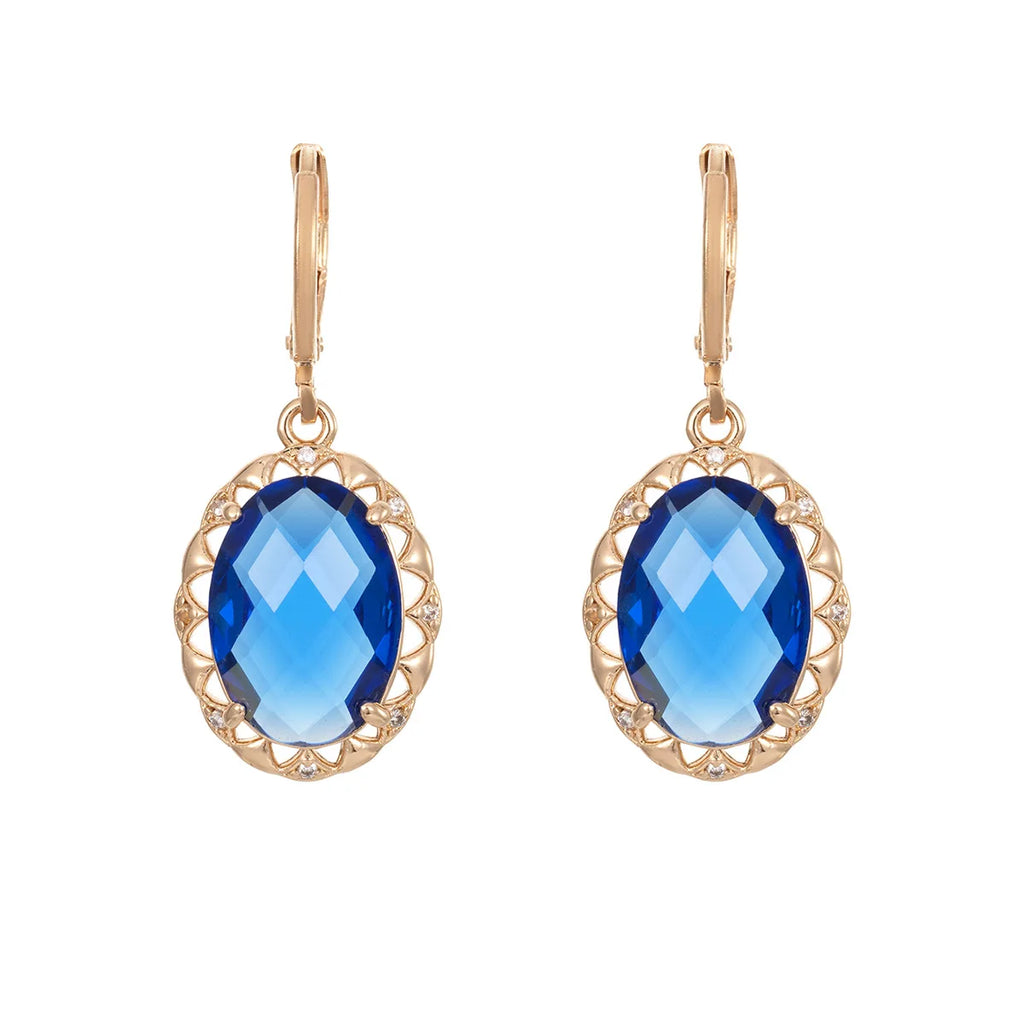 Gold Plated Copper Jewelry Set with Blue Zirconia