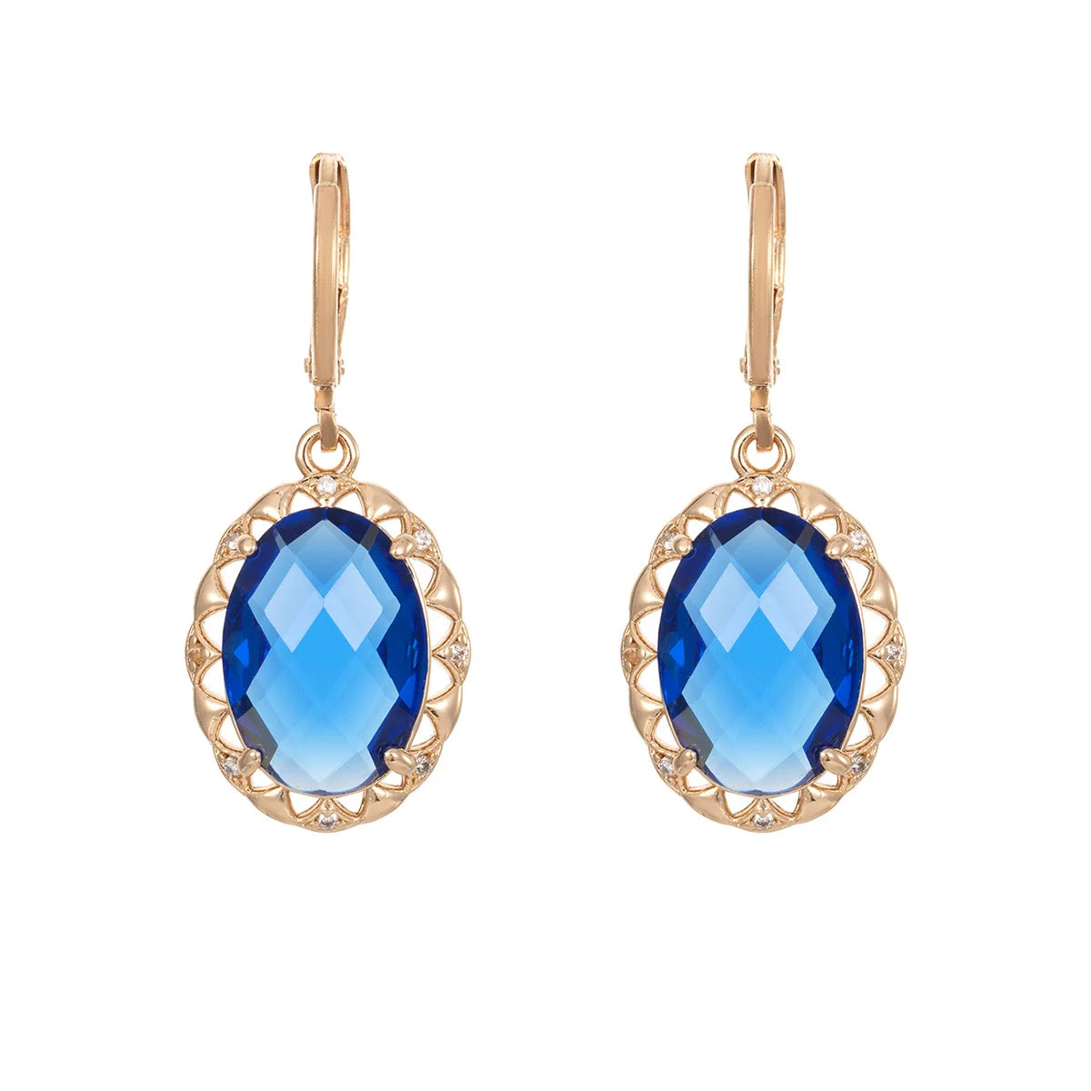 Gold Plated Copper Jewelry Set with Blue Zirconia