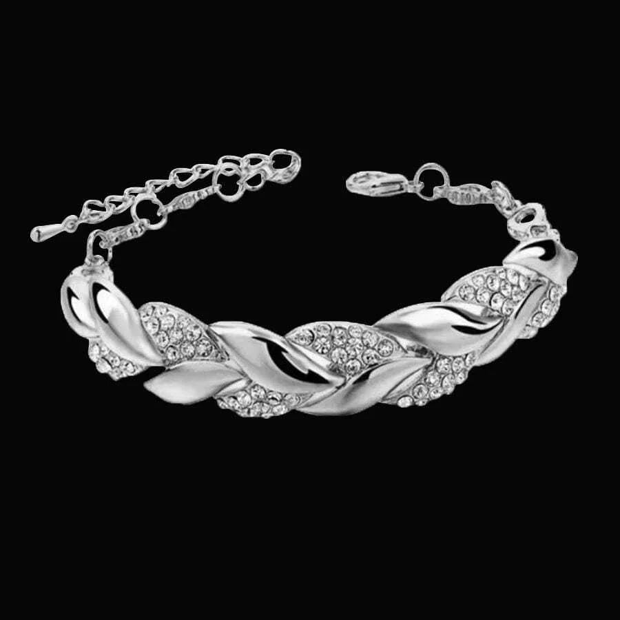 Hip Hop Leaf Bracelet Women's Gold Twisted Shining Crystal Stone