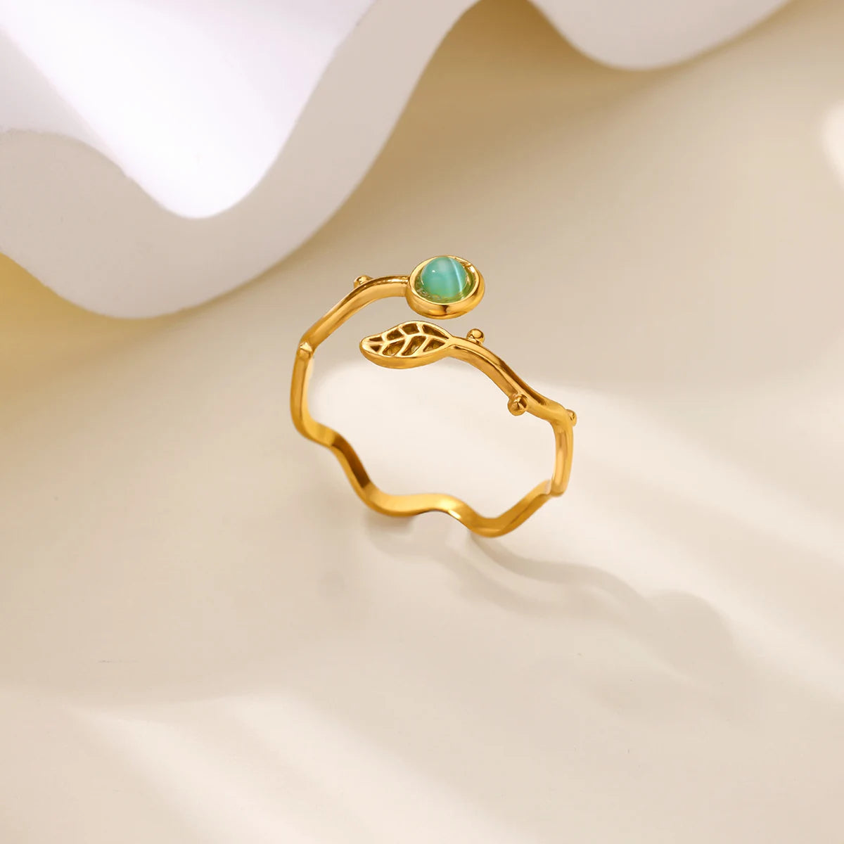 Opal Flower Leaves Open Rings for Women Stainless Steel Ring 2025