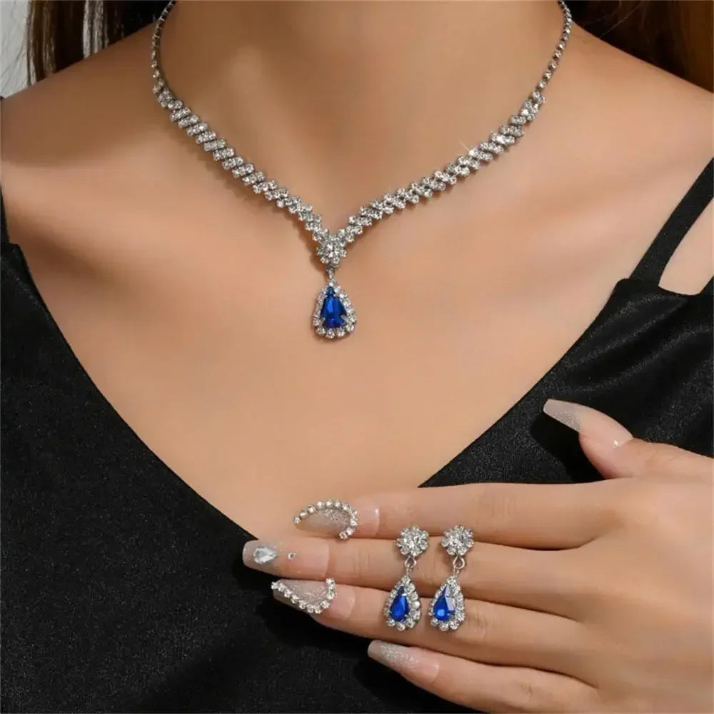 2pcs/set Jewelry Sets Women Elegant Waterdrop Rhinestone