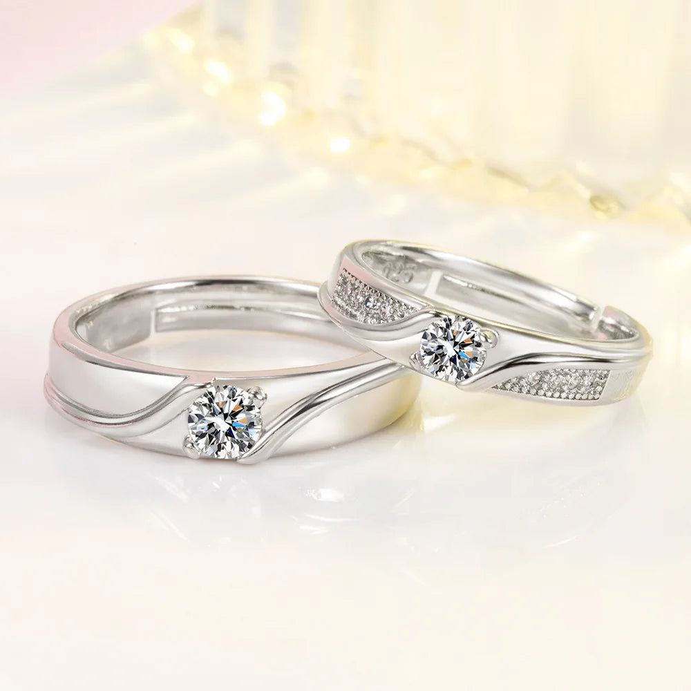 2Pcs 925 Sterling Silver Couples Ring Sets Light Polishing Simple Ring for Woman Man Classic Wedding Fine Jewelry Circle