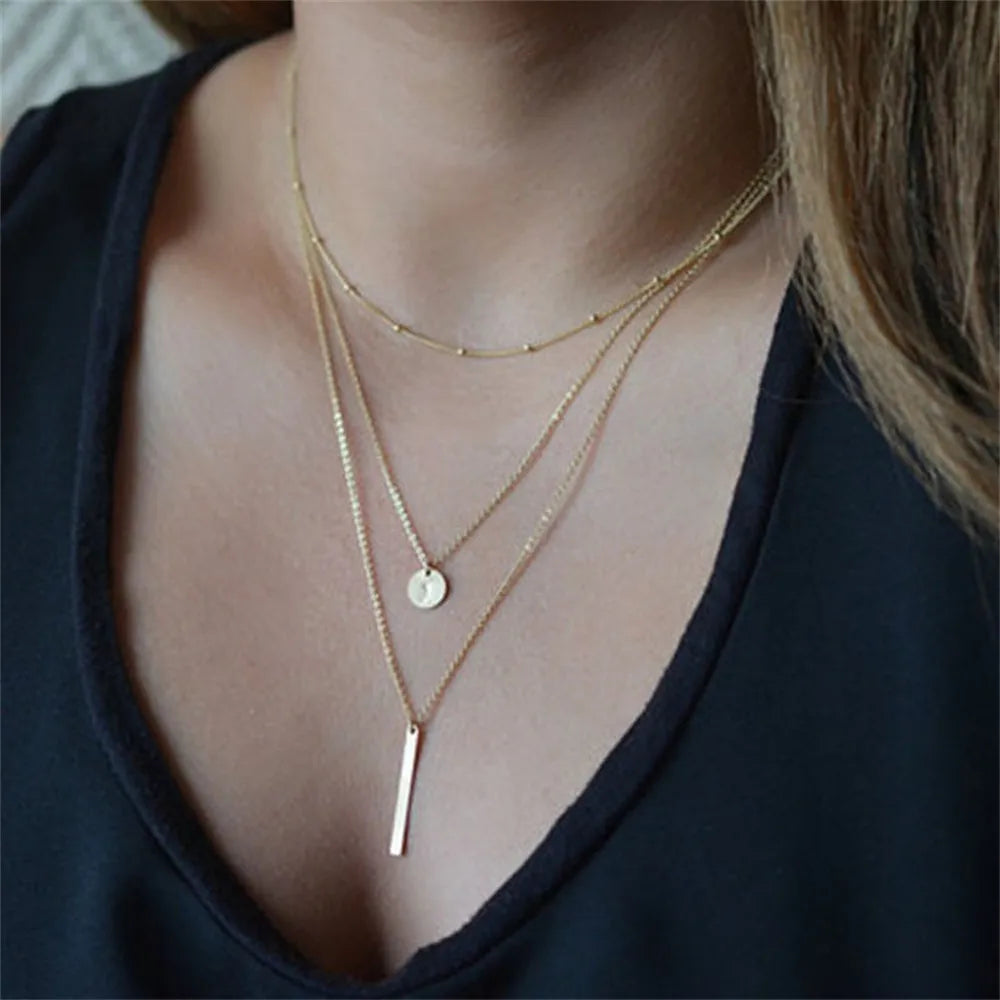 Metal Bar Pendant Necklace for Women