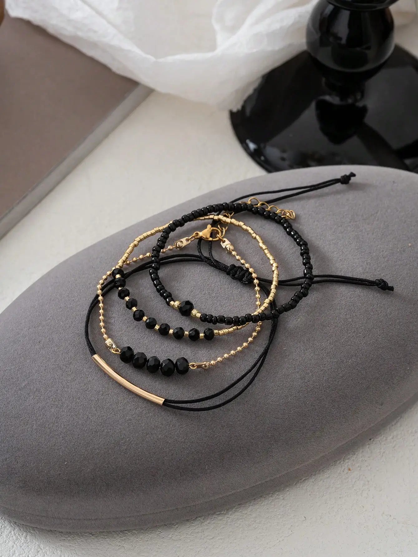 Sara Handmade Black Crystal Mini Bead Women's Bracelet Set Vacation Party Jewelry