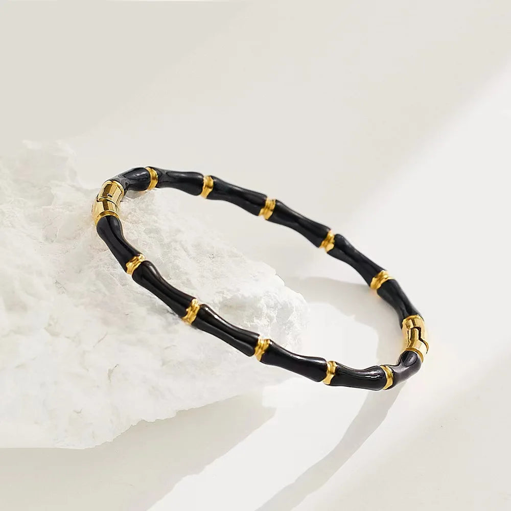 MONl Black And White Bamboo Bone Bracelet For Women 18k Gold
