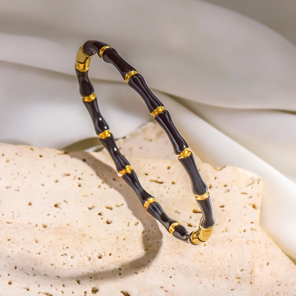 MONl Black And White Bamboo Bone Bracelet For Women 18k Gold