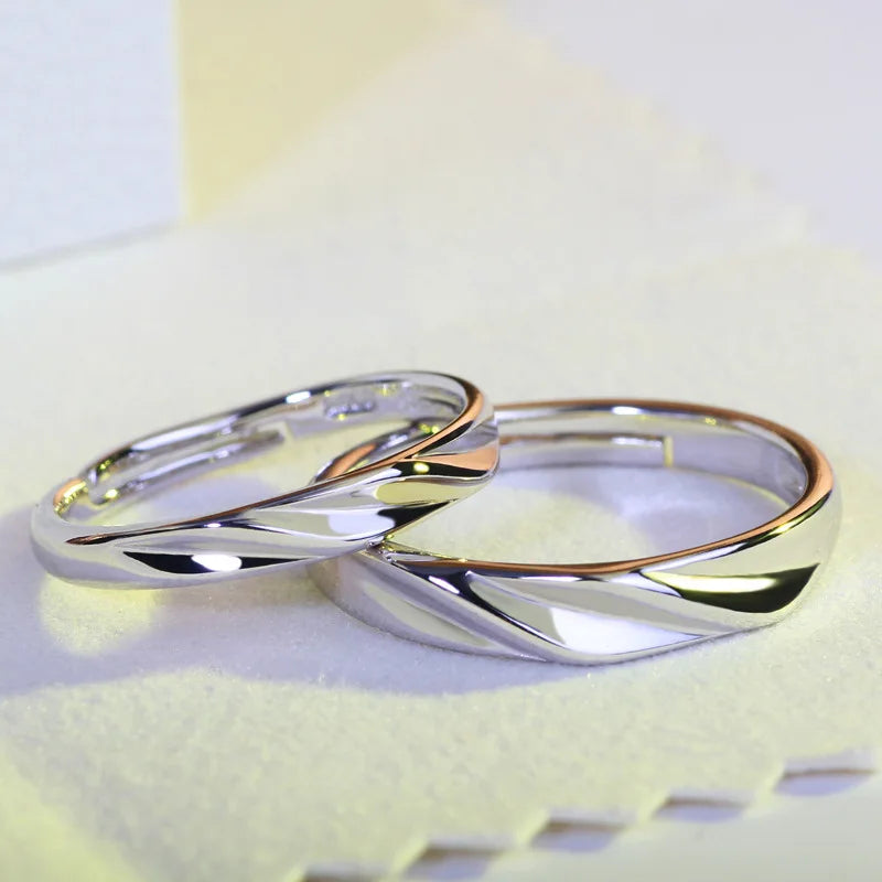 2Pcs 925 Sterling Silver Couples Ring Sets Light Polishing Simple Ring for Woman Man Classic Wedding Fine Jewelry Circle