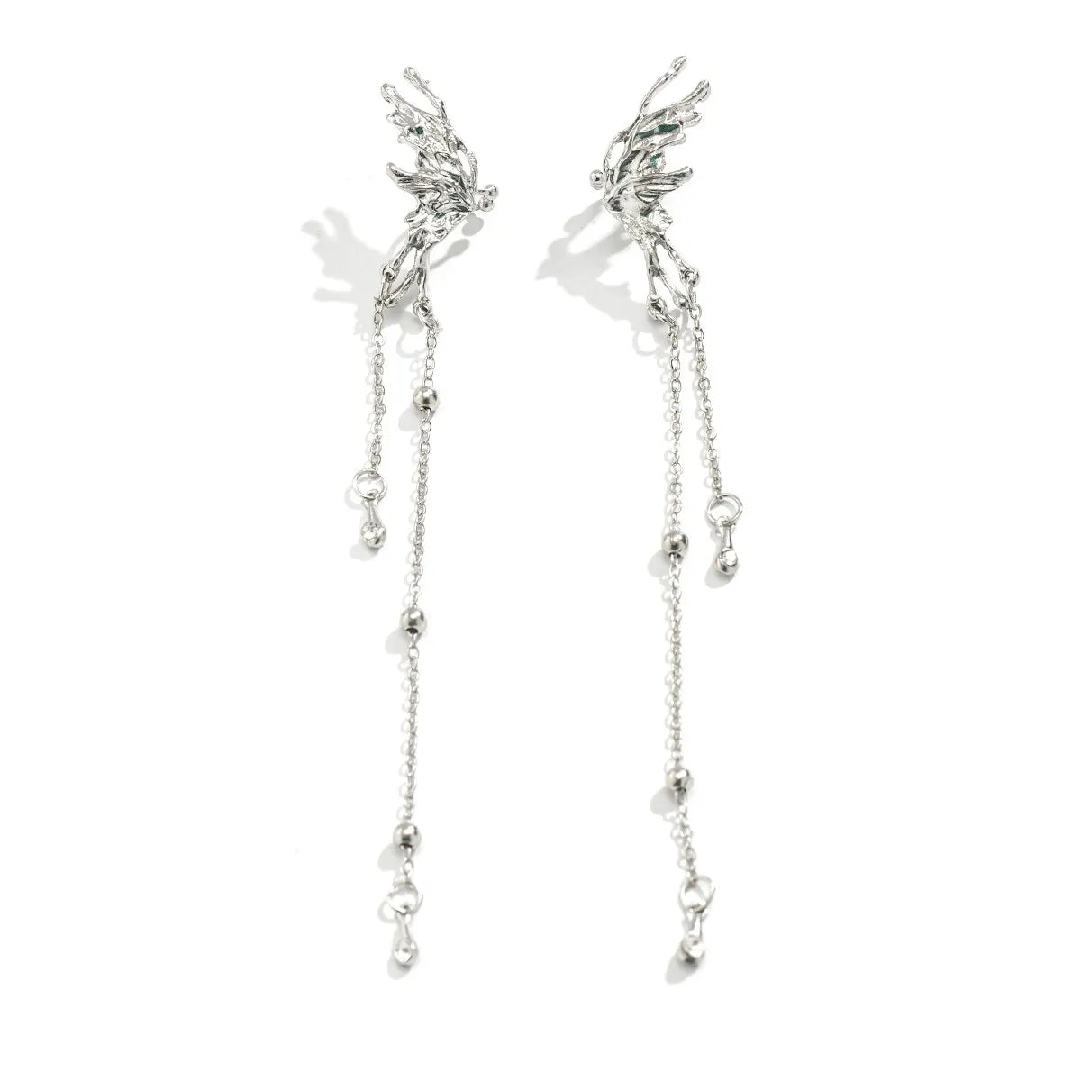 Elegant Elf Butterfly Long Tassel Clip Earrings for Women