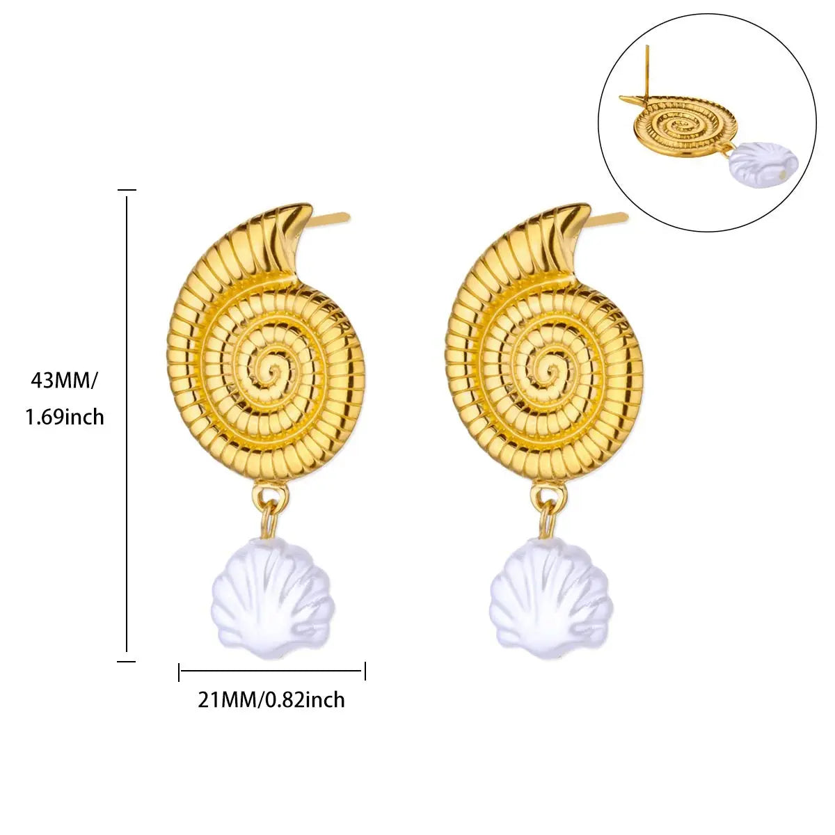Starfish Conch Stud Earring For Women Imitation Pearl Drop Stainless Steel