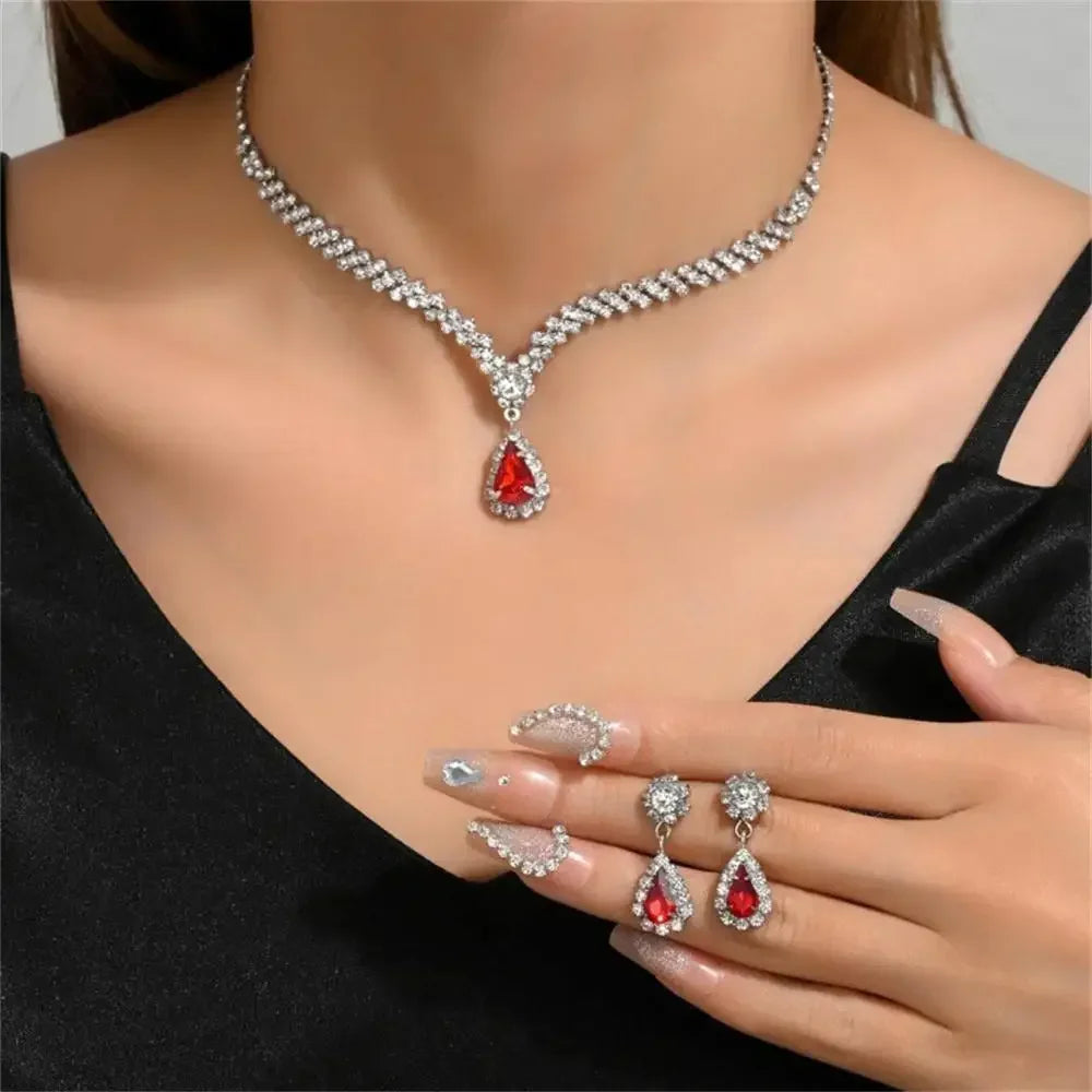 2pcs/set Jewelry Sets Women Elegant Waterdrop Rhinestone