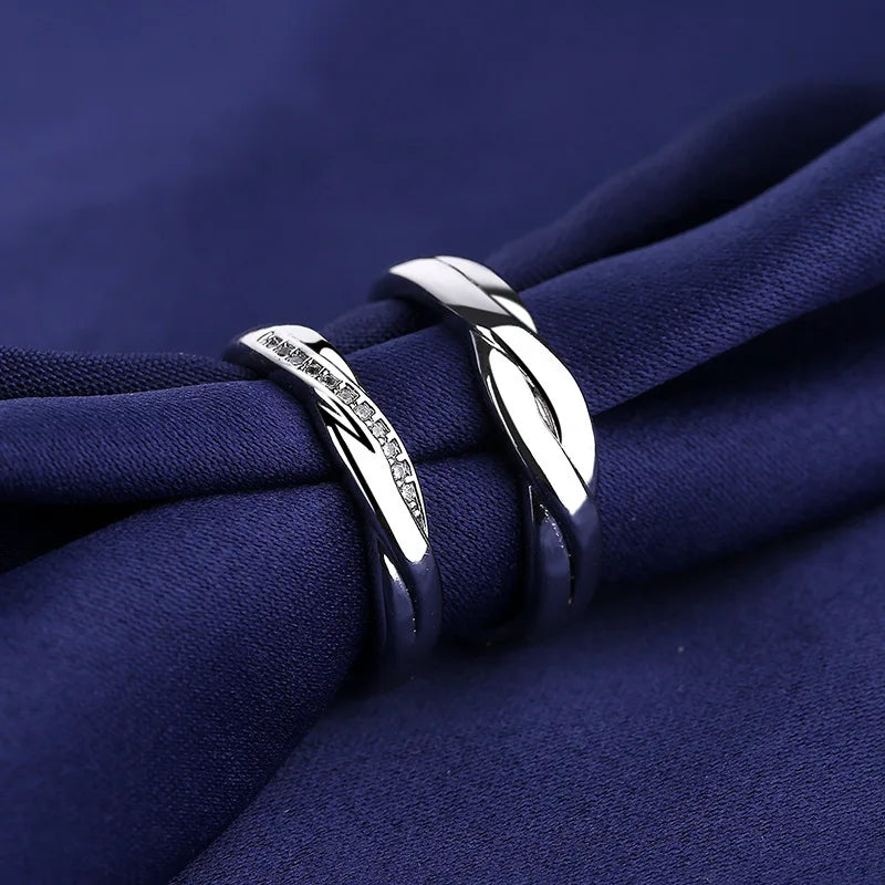 2Pcs 925 Sterling Silver Couples Ring Sets Light Polishing Simple Ring for Woman Man Classic Wedding Fine Jewelry Circle
