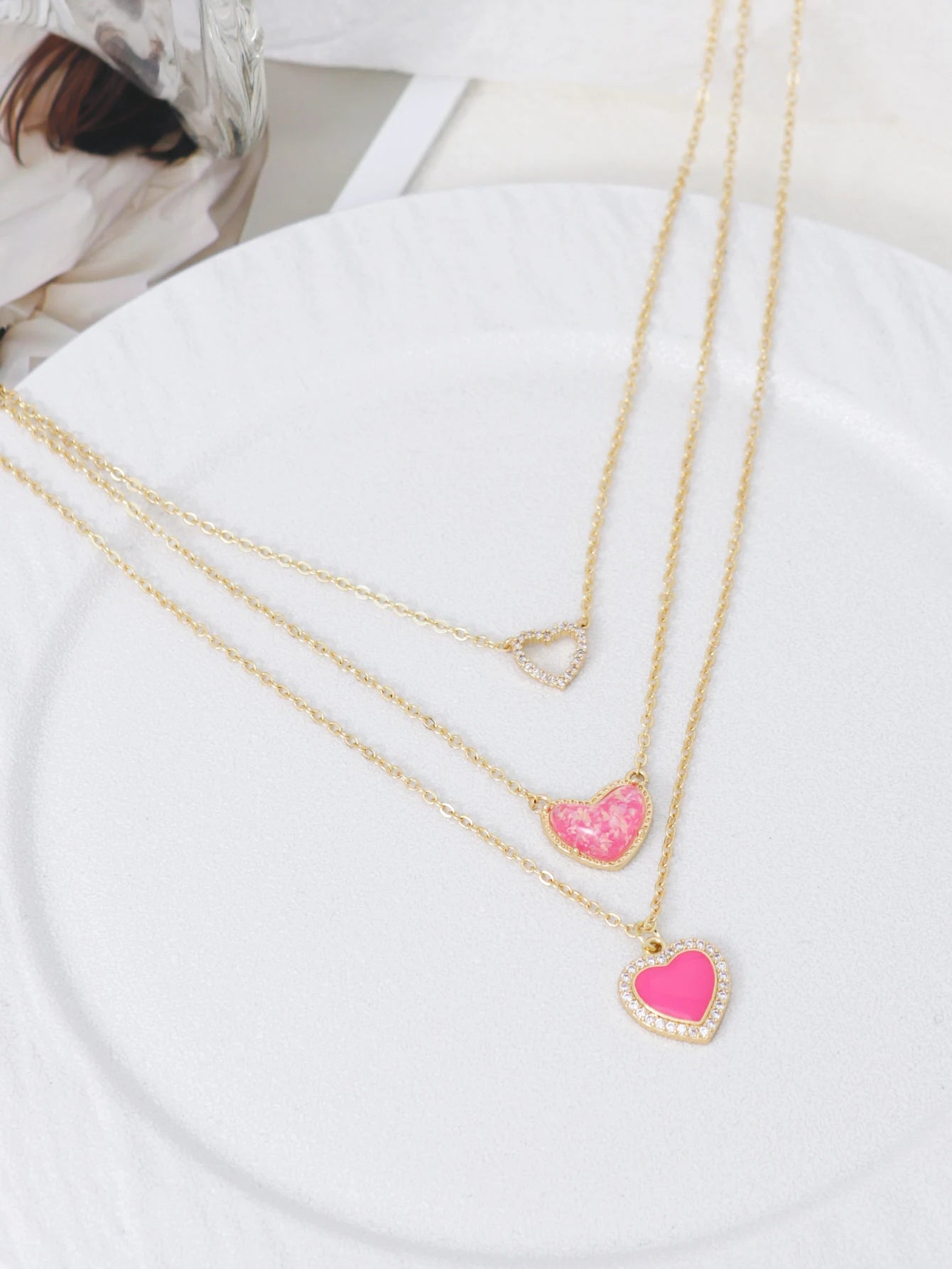 2PCS Charm Simple Pink Love Pendant Stacked Necklace