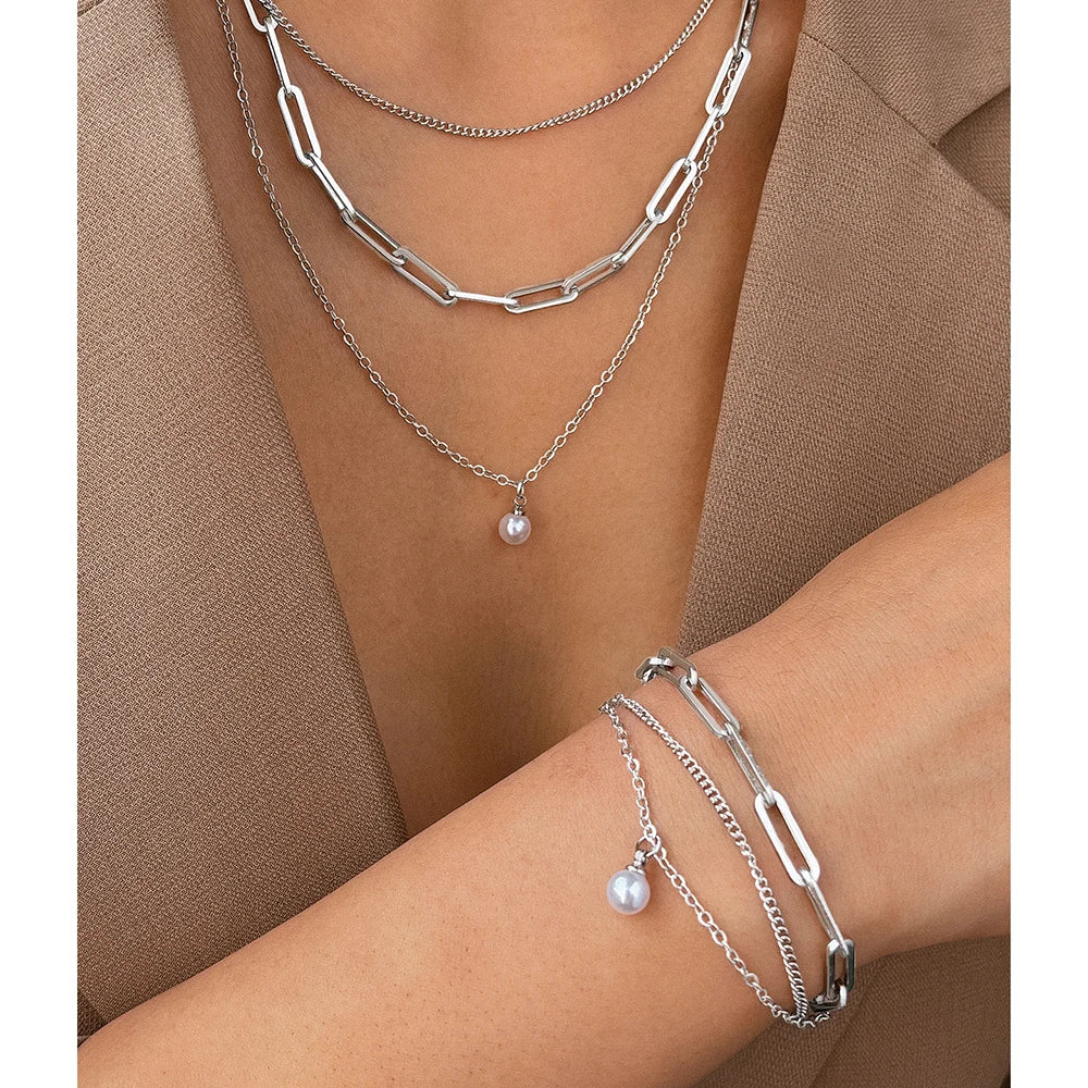 Stainless Steel Jewelry Set Elegant Delicate Pearl Pendant Jewelry Set