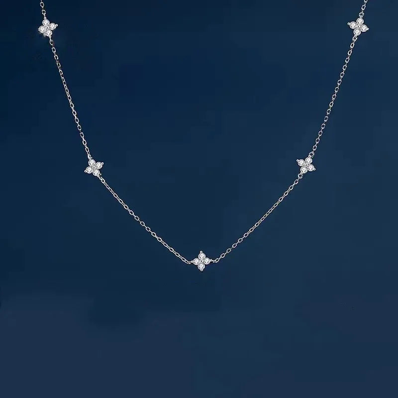 Gorgeous Four-leaf Flower Inlaid Zircon Chain Necklace for Women