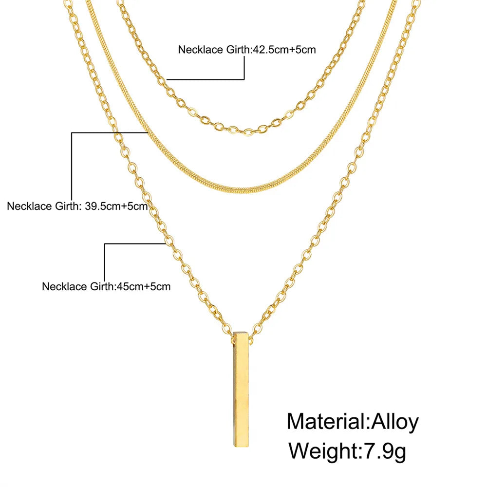 Metal Bar Pendant Necklace for Women