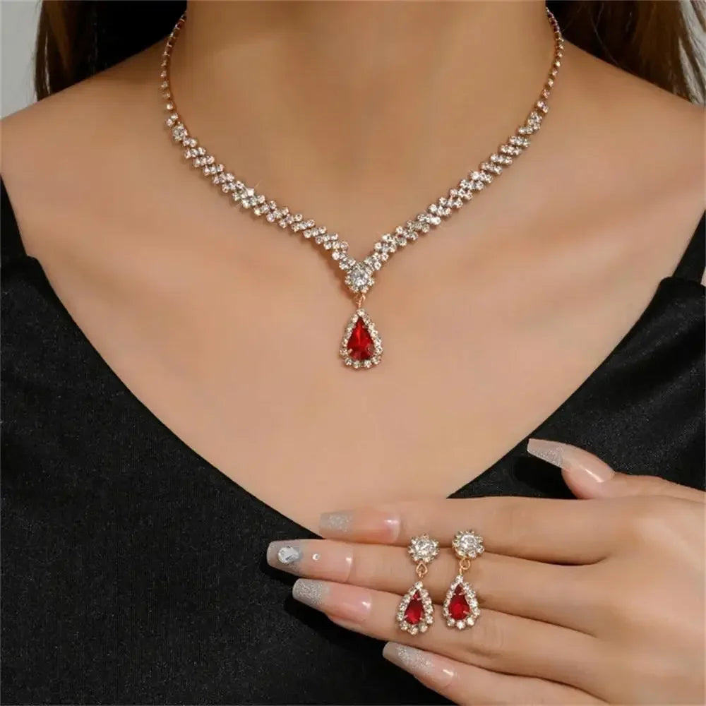 2pcs/set Jewelry Sets Women Elegant Waterdrop Rhinestone