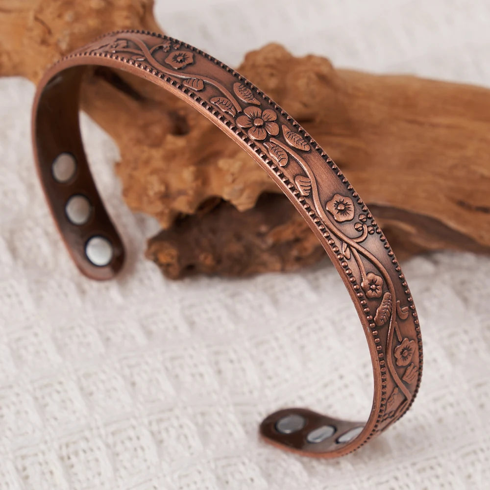 Magnetic Bracelet Retro Flower Ring Bracelet Set Adjustable Men's and Women's