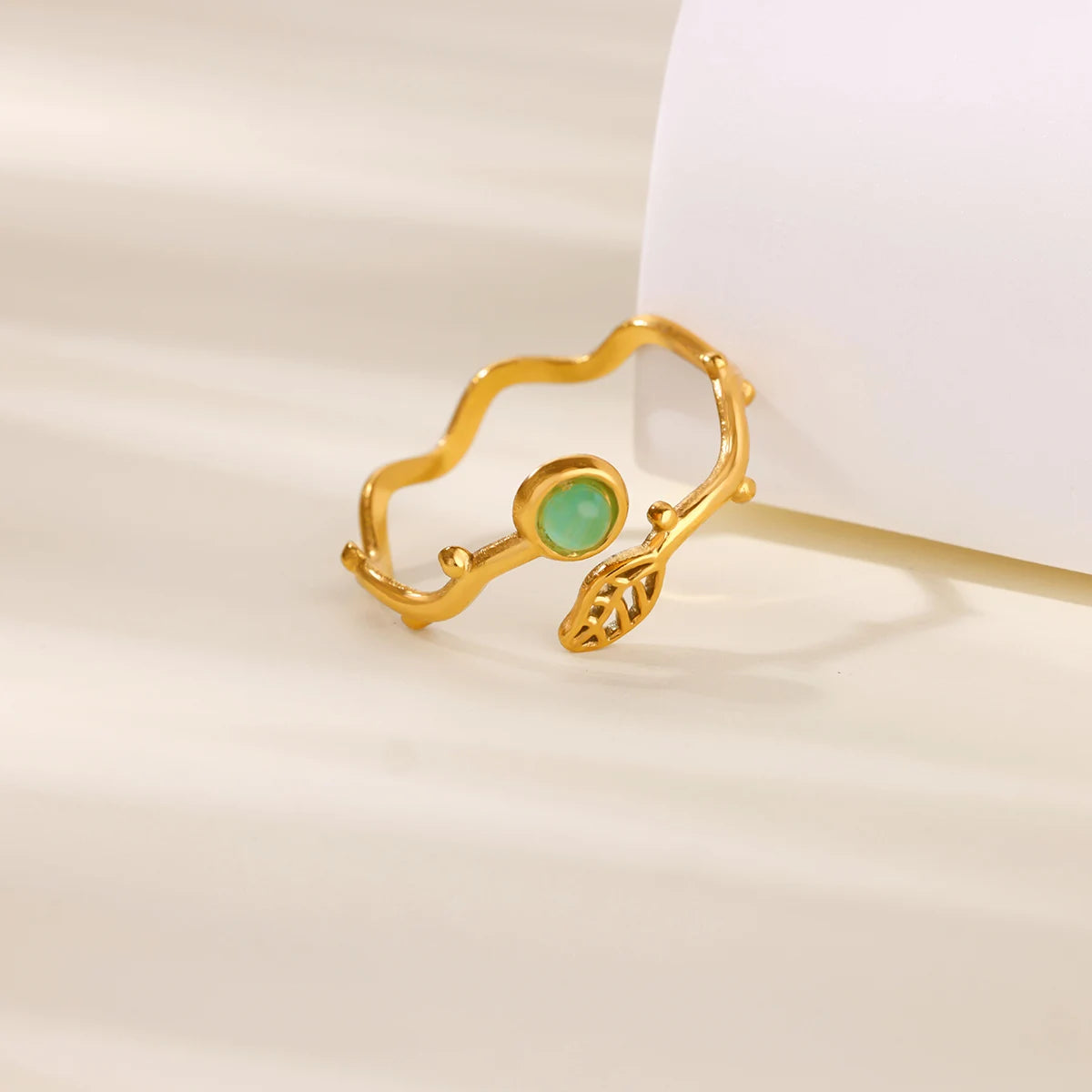 Opal Flower Leaves Open Rings for Women Stainless Steel Ring 2025
