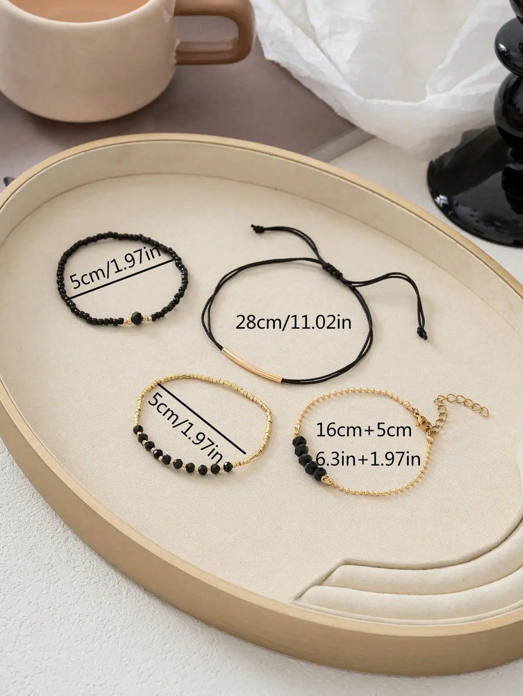 Sara Handmade Black Crystal Mini Bead Women's Bracelet Set Vacation Party Jewelry