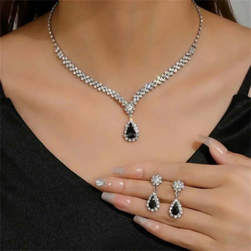 2pcs/set Jewelry Sets Women Elegant Waterdrop Rhinestone