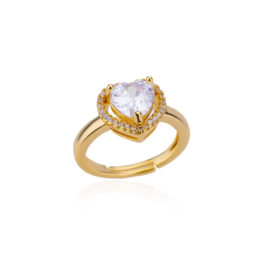 Heart Rings For Women Zircon Gold Plated Heart Adjustable Ring