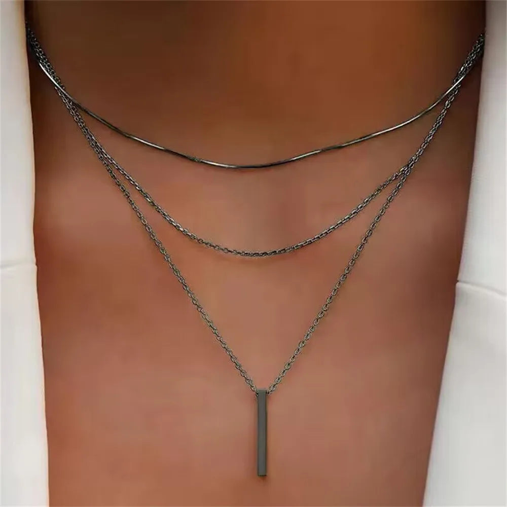 Metal Bar Pendant Necklace for Women
