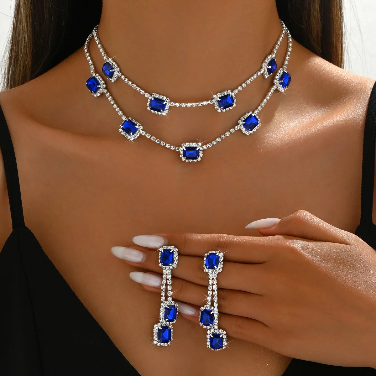 3 pieces of ladies' jewelry set, crystal and diamond necklace and earring set