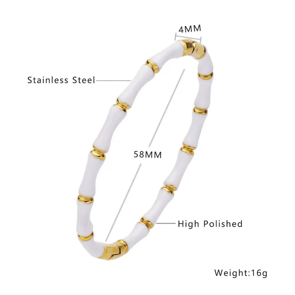 MONl Black And White Bamboo Bone Bracelet For Women 18k Gold