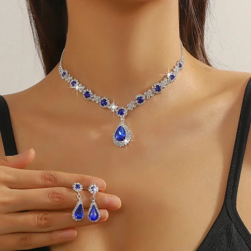 2pcs/set Jewelry Sets Women Elegant Waterdrop Rhinestone