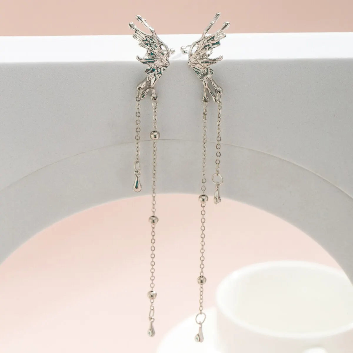 Elegant Elf Butterfly Long Tassel Clip Earrings for Women